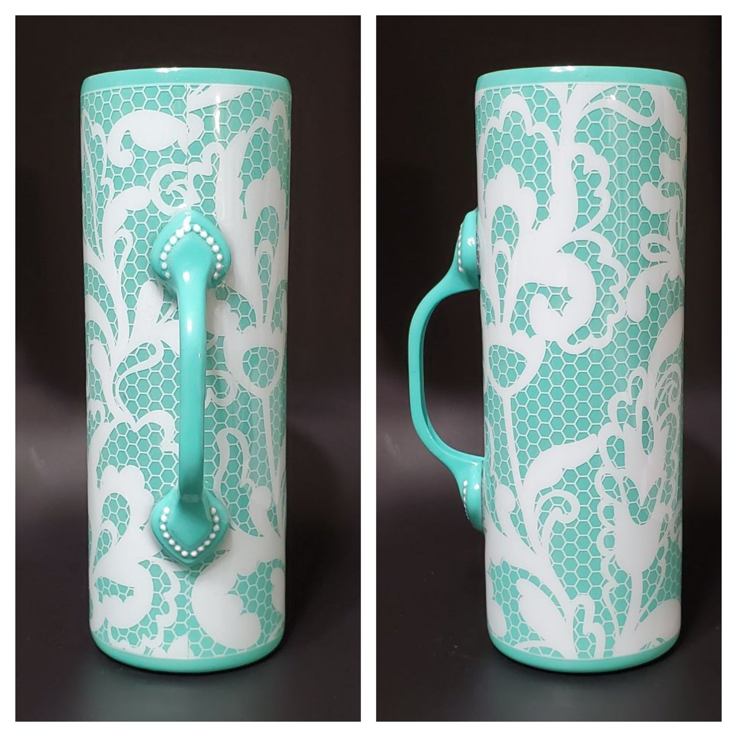 20 oz. Vintage White Lace Tumbler with handle