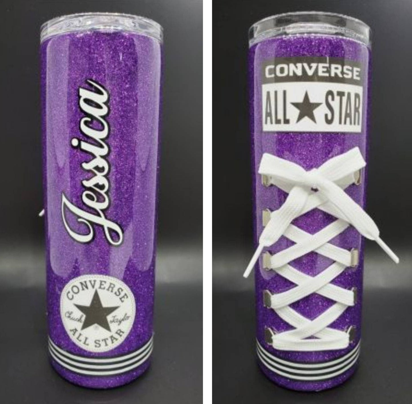 20 oz. Converse Inspired Tumbler, with or without glitter, and choice of lace color.